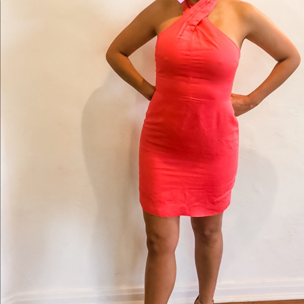 Linen halter coral dress